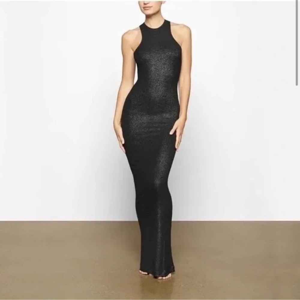 SKIMS Soft Lounge Shimmer, Foil, Glitter Racerback Maxi Dress. - Onyx Color NWT
